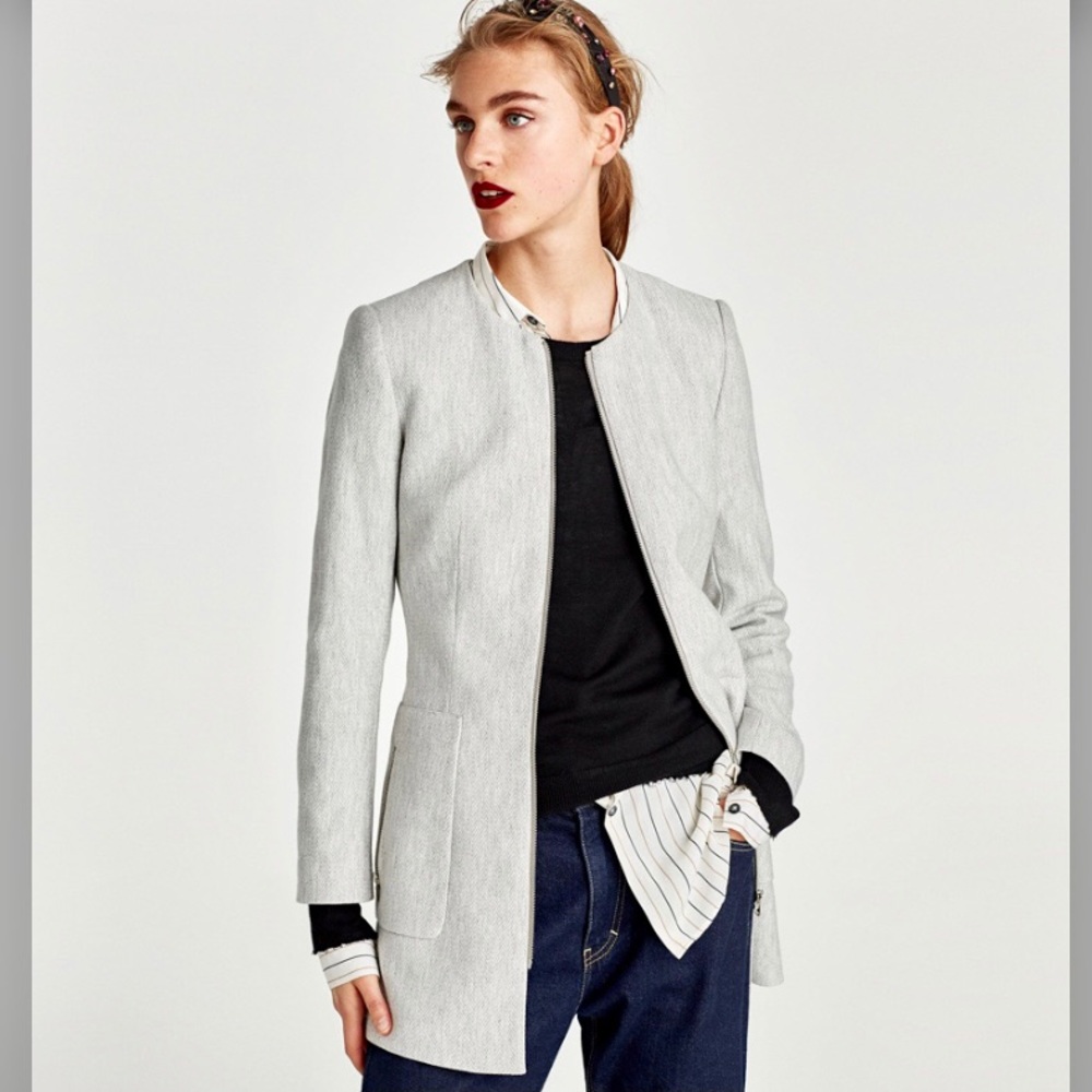 Zara Coat with Zipper and Zip Pockets Grey XS